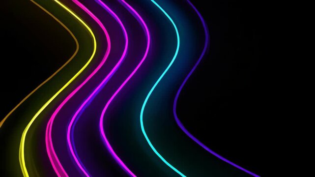 Vivid neon light waves flowing in dark background with vibrant colors