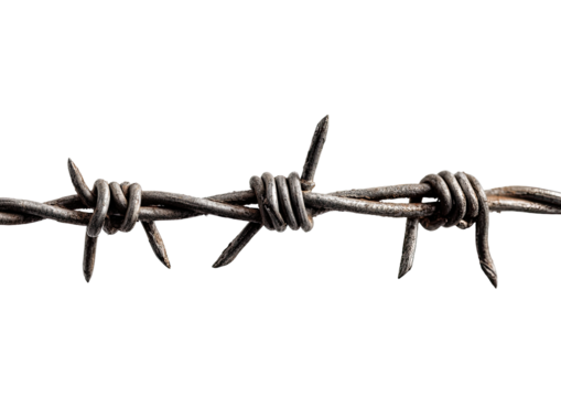 Close-up of rusty barbed wire against black background