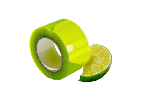 Bright lime green tape roll next to a lime wedge