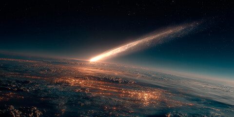 Un cometa volando cerca del planeta tierra.