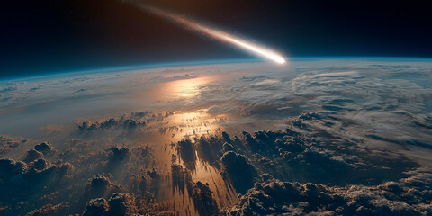 Un cometa volando cerca del planeta tierra.