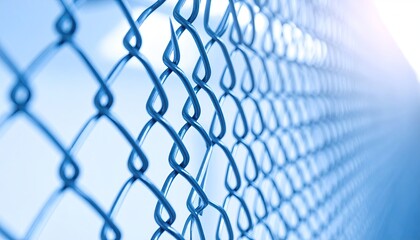Naklejka premium Close-up Blue Steel Chain Link Fence Soft Focus