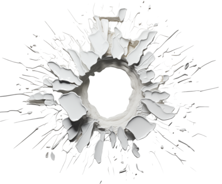 Circular Hole in White Surface with Radial Cracks transparent background png