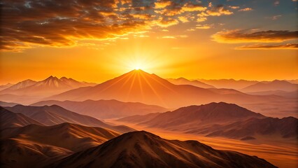 Breathtaking Sunrise Over Mountain Range with Golden Light and Cloudy Sky