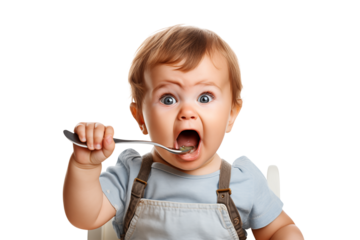 Baby Eating with Spoon, Toddler Mealtime Expression, Child Nutrition transparent background png