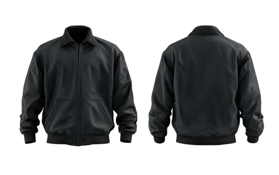 Full-front and back view of a dark gray, zip-up jacket.  Solid color,  casual style