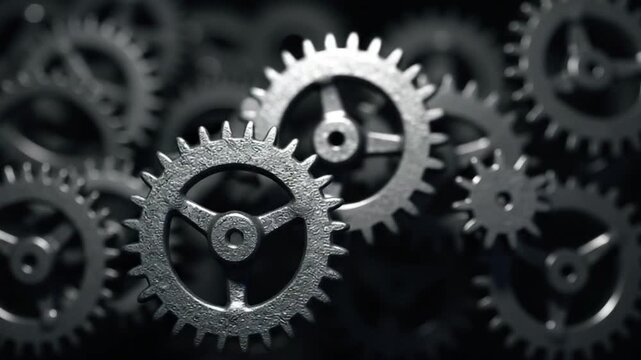 Looping animation of a group of metal gears. Alpha Channel.