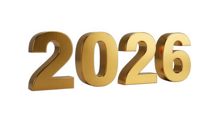Golden 2026 year render isolated on transparent background