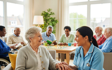 温かい笑顔で繋がる絆：介護士と高齢者が共に過ごす穏やかな時間