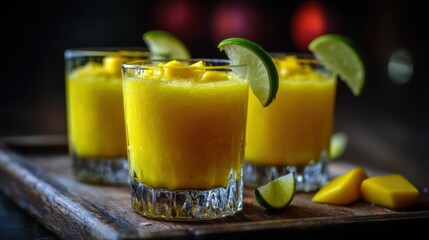 Refreshing mango lime drinks tropical bar beverage photo night setting close-up summer vibes