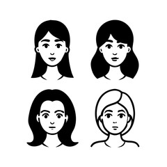 Women faces vector set. Female portrait icons.
