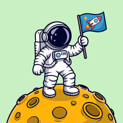 This captivating scene shows an astronaut proudly holding a flag on the moon, symbolizing human achievement and exploration in space while showcasing the lunar landscape.