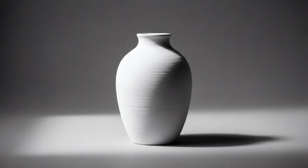 A Single White Vase in a Studio Setting: Minimalist Ceramic Art Photography