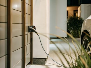 EV charging port close-up at night