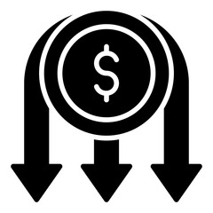 Currency devaluation icon. Money decline symbol. Inflation and economy crisis collection. Glyph Icon