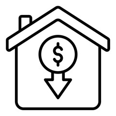 Real estate drop icon. Property decline symbol. Housing crisis and economy downturn collection. Outline Icon