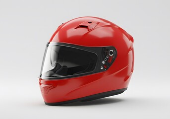 Vibrant red motorcycle helmet with visor on clean white background for safety campaigns or product mockups, showcasing modern design elements
