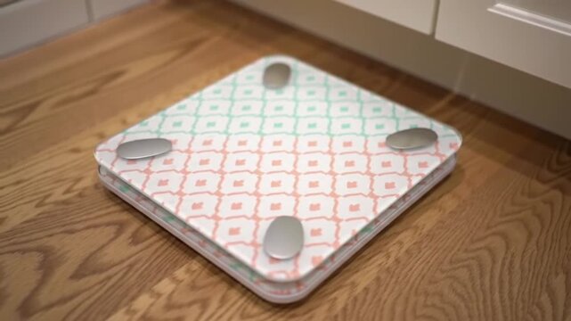 Stylish Patterned Smart Scale for Bathroom on Wooden Floor Advanced Digital Weight and Body Health Monitor for Fitness Tracking