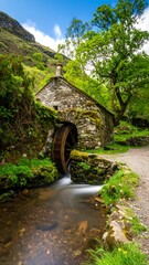 Rustic watermill nestled in valley