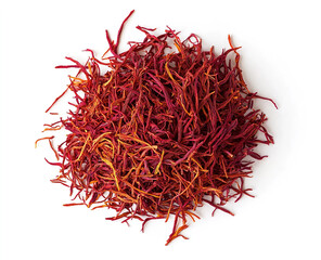 Fototapeta premium saffron thread in the wooden plate, isolated on the white background.