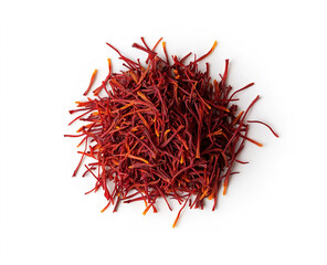 Fototapeta premium saffron thread in the wooden plate, isolated on the white background.