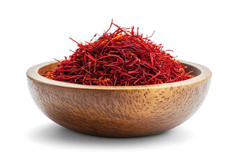 Fototapeta premium saffron thread in the wooden plate, isolated on the white background.