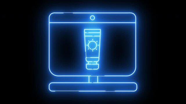 monitor screen icon and sunscreen icon with neon effect