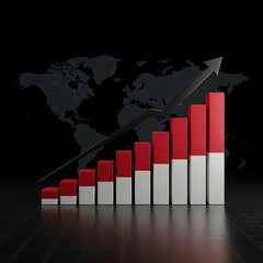 Global business growth soaring with upward trend chart and world map