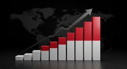 Dynamic bar graph shows increasing financial growth with upward trend arrow