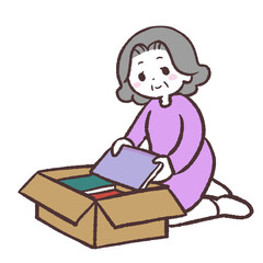 箱にしまうシニア女性のイラスト