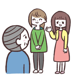 女性をシニア男性に紹介するイラスト