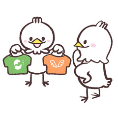 服を選ぶ白い鳥のイラスト