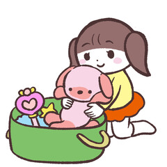 お片付けする女の子のイラスト