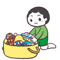 お片付けする男の子のイラスト