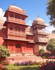 Obraz premium Red sandstone palace in a garden
