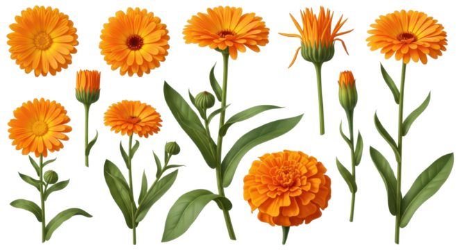 Vibrant Marigold Collection 12 Botanical Illustrations