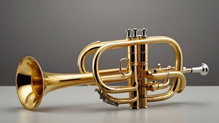 Naklejka premium Golden Trumpet Brass Musical Instrument in Full View for Jazz and Classical Music