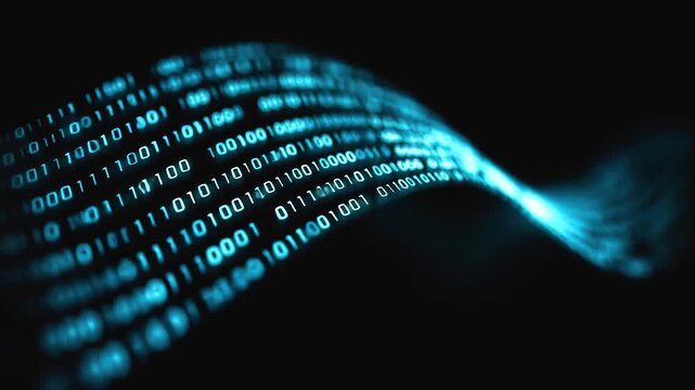 Binary digit wave energy digital data flow glowing blue light abstract technology stream flowing infinite futuristic information transmission concept - Powered by Adobe