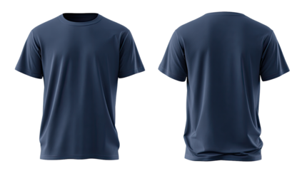 Front and back view of a dark navy blue t-shirt