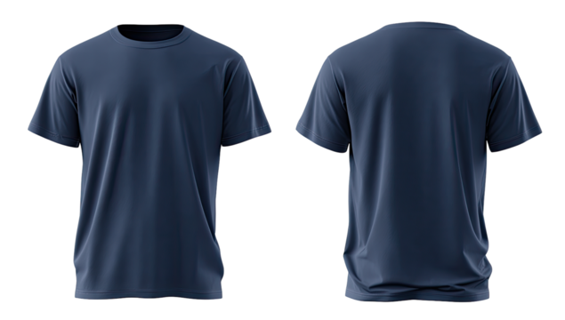 Front and back view of a dark navy blue t-shirt