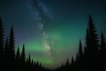 Vibrant Aurora Borealis Over Pine Forest