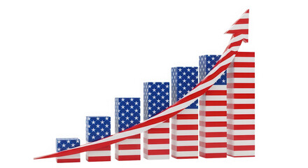 American flag growth chart with arrow isolated on transparent background