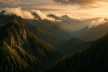 Golden Light Illuminates Majestic Mountain Wilderness