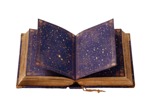 Open book with starry night sky pages