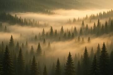 Misty Pine Forest at Sunrise