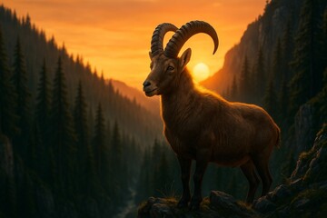 Sunset Silhouette of an Ibex