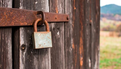 Rustic wooden door with padlock