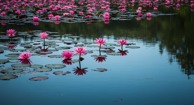 Pink Water Lilies on a Calm Lake