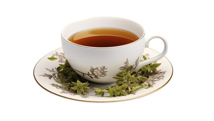 Fototapeta premium Herbal Tea in Vintage Cup and Saucer transparent background png