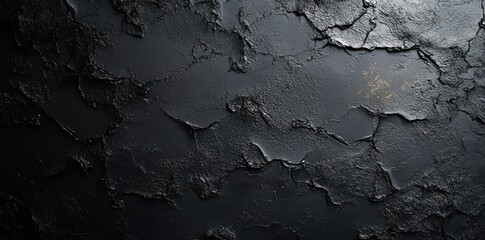 Naklejka premium Close-up of a rough, dark textured surface with peeling layers revealing a rugged, cracked pattern